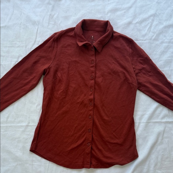 Isaac Misrahi Live Rust Long Sleeve Button-Up Shirt - Picture 1 of 6